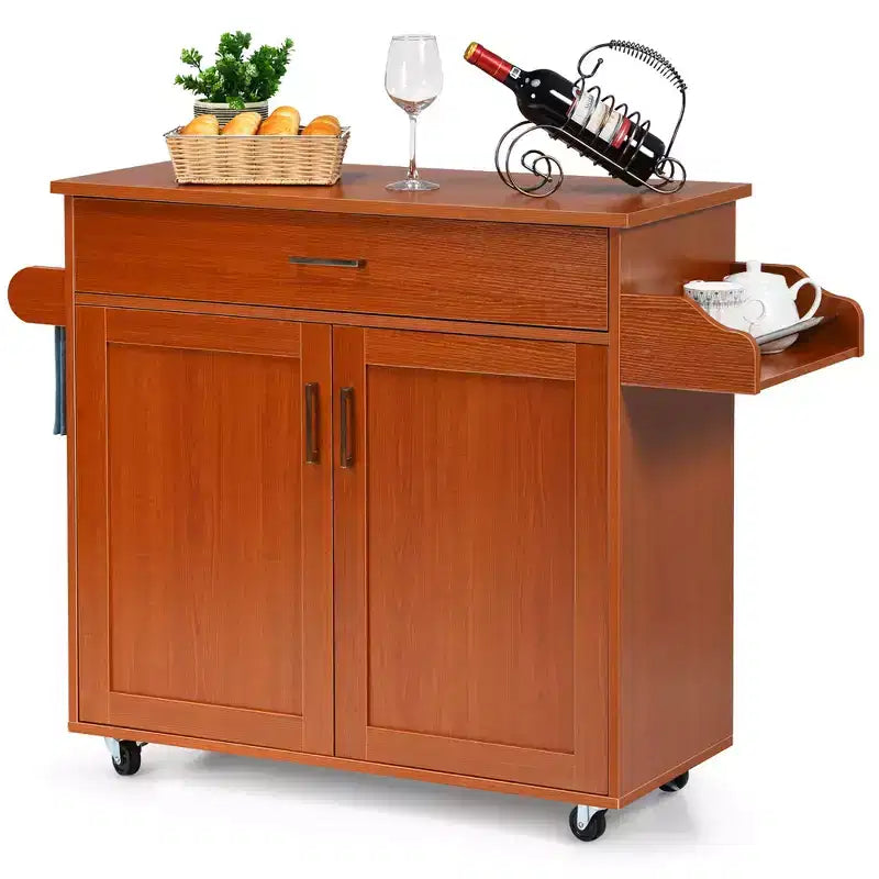 Costway Rolling Kitchen Island Cart Storage Cabinet w/ Towel & Spice Rack White/Black/Cherry/Gray