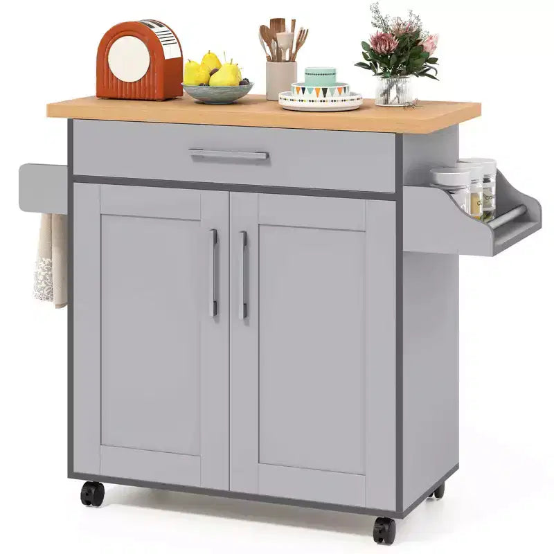 Costway Rolling Kitchen Island Cart Storage Cabinet w/ Towel & Spice Rack White/Black/Cherry/Gray