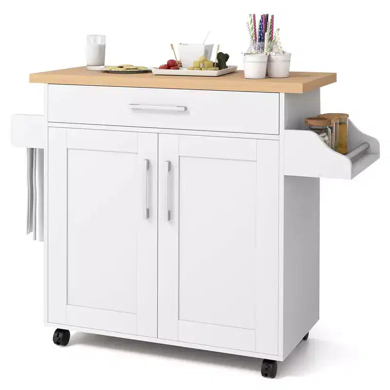 Costway Rolling Kitchen Island Cart Storage Cabinet w/ Towel & Spice Rack White/Black/Cherry/Gray