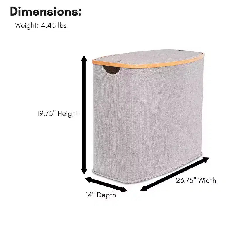 BirdRock Home Divided Bamboo & Canvas Hamper - Grey