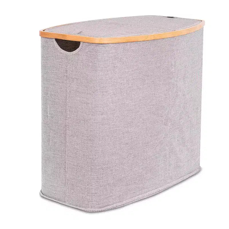 BirdRock Home Divided Bamboo & Canvas Hamper - Grey