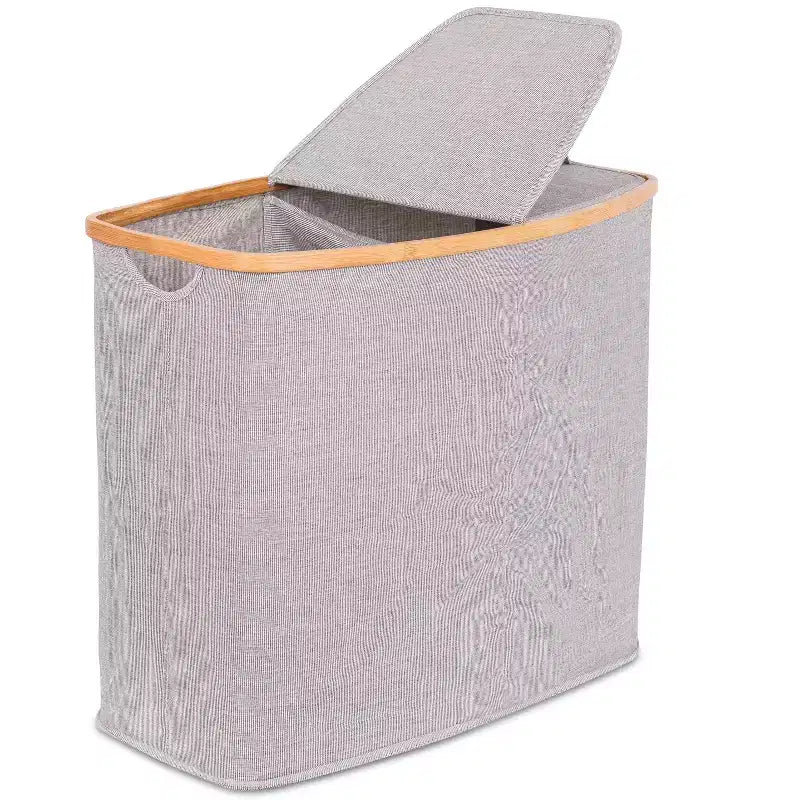 BirdRock Home Divided Bamboo & Canvas Hamper - Grey