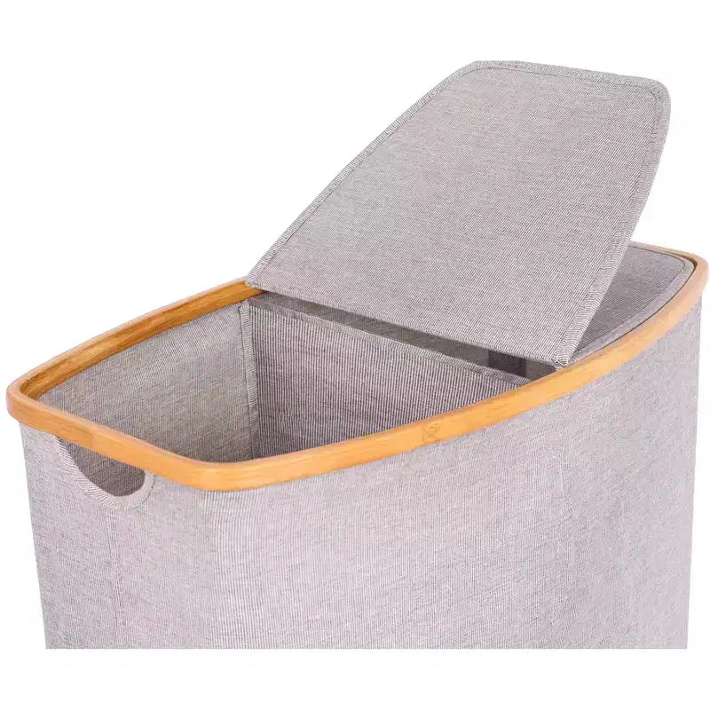 BirdRock Home Divided Bamboo & Canvas Hamper - Grey