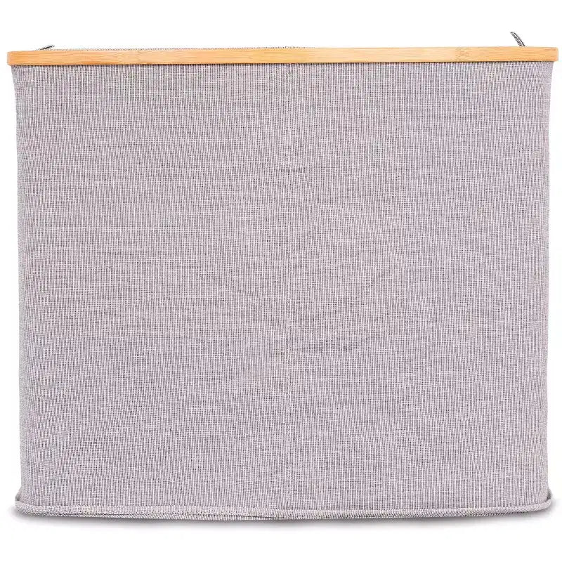 BirdRock Home Divided Bamboo & Canvas Hamper - Grey