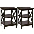 Costway 2 PCS 3-Tier Nightstand End Table X Design Storage Display Shelf Living Room