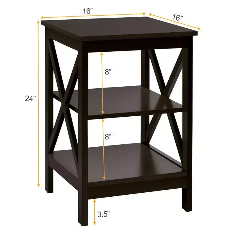 Costway 2 PCS 3-Tier Nightstand End Table X Design Storage Display Shelf Living Room