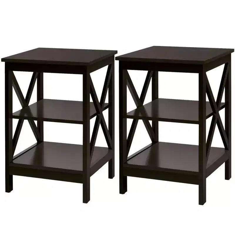 Costway 2 PCS 3-Tier Nightstand End Table X Design Storage Display Shelf Living Room