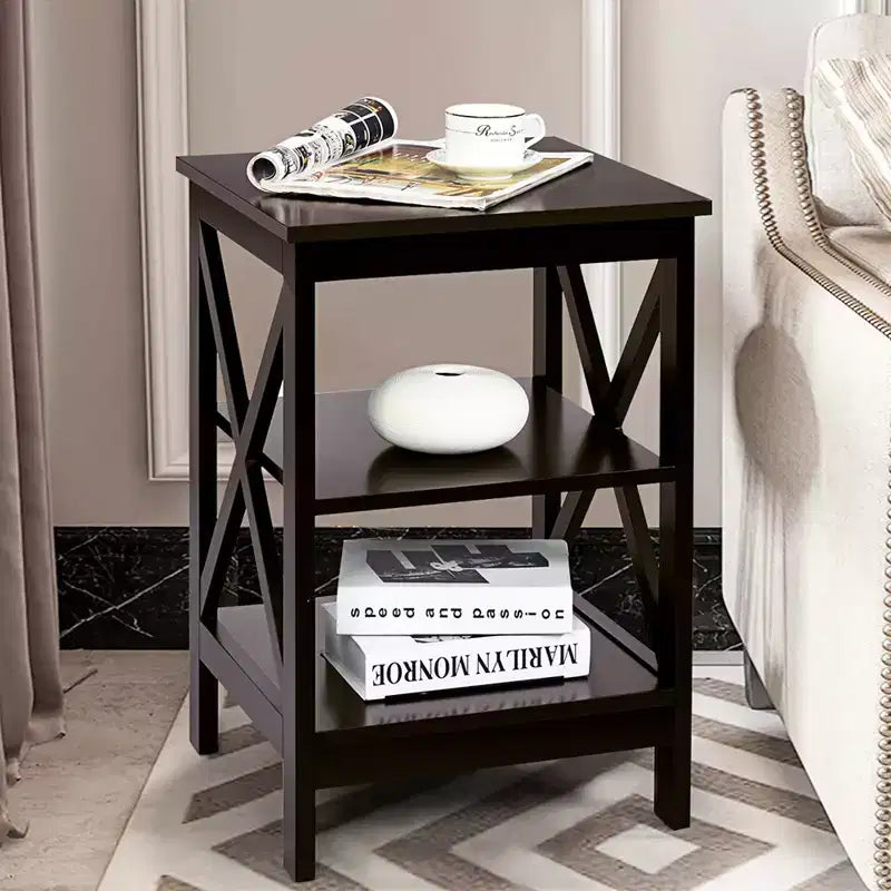 Costway 2 PCS 3-Tier Nightstand End Table X Design Storage Display Shelf Living Room