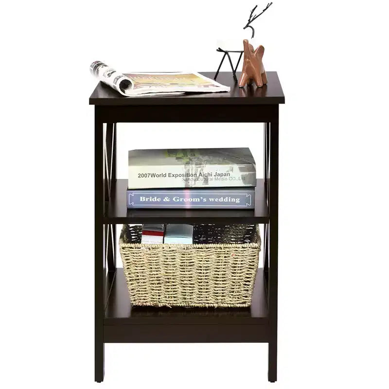Costway 2 PCS 3-Tier Nightstand End Table X Design Storage Display Shelf Living Room