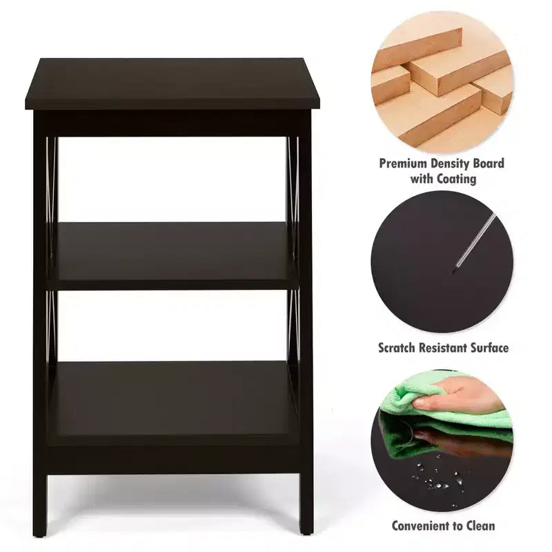Costway 2 PCS 3-Tier Nightstand End Table X Design Storage Display Shelf Living Room