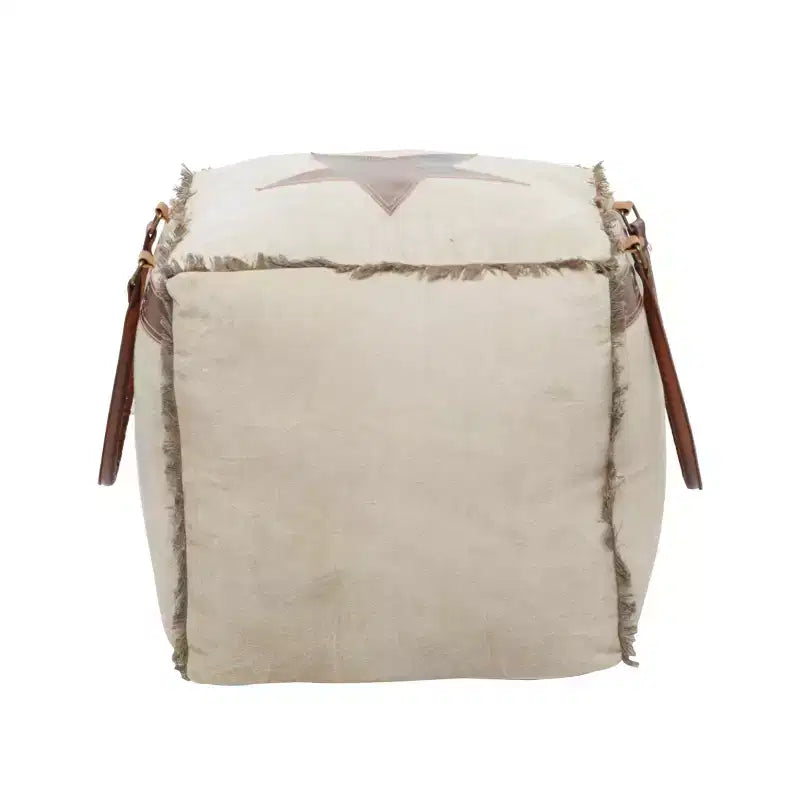 Rustic Leather and Canvas Foot Stool Ottoman - Olivia & May