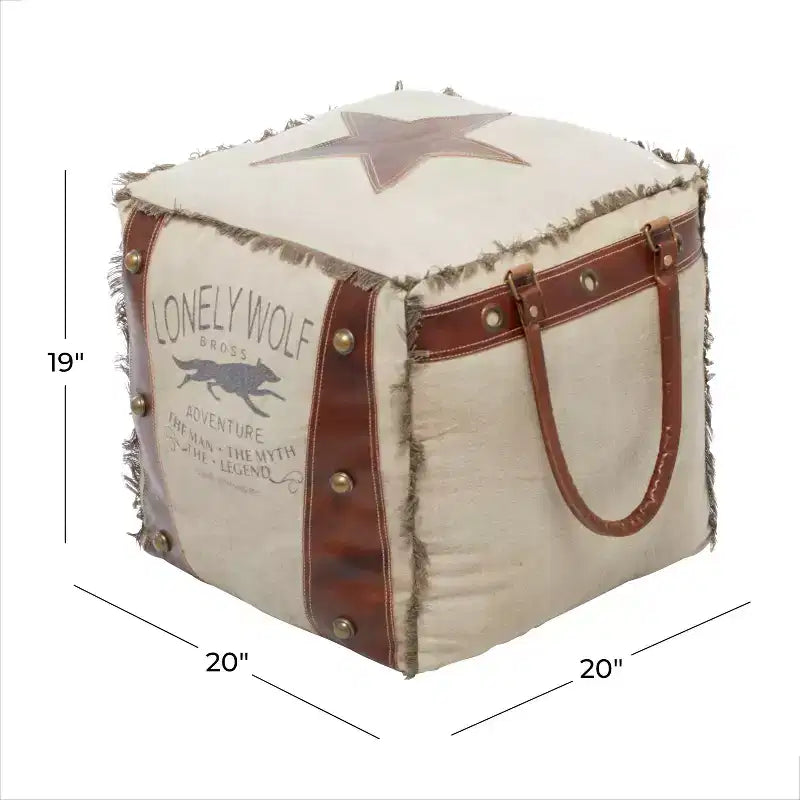 Rustic Leather and Canvas Foot Stool Ottoman - Olivia & May