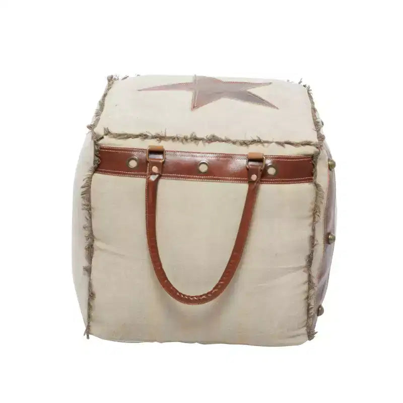Rustic Leather and Canvas Foot Stool Ottoman - Olivia & May