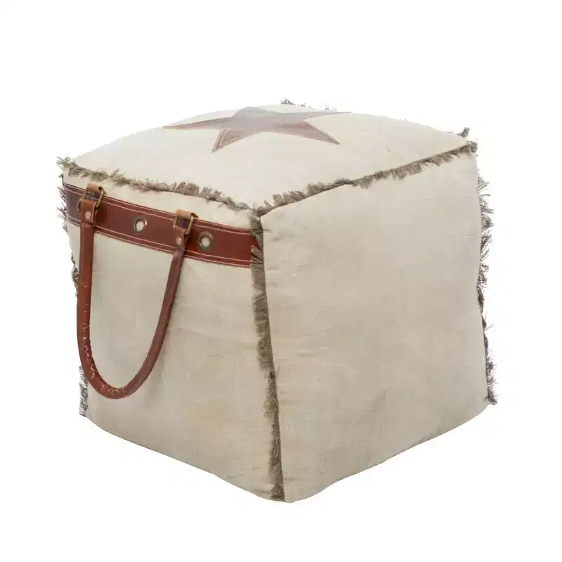Rustic Leather and Canvas Foot Stool Ottoman - Olivia & May