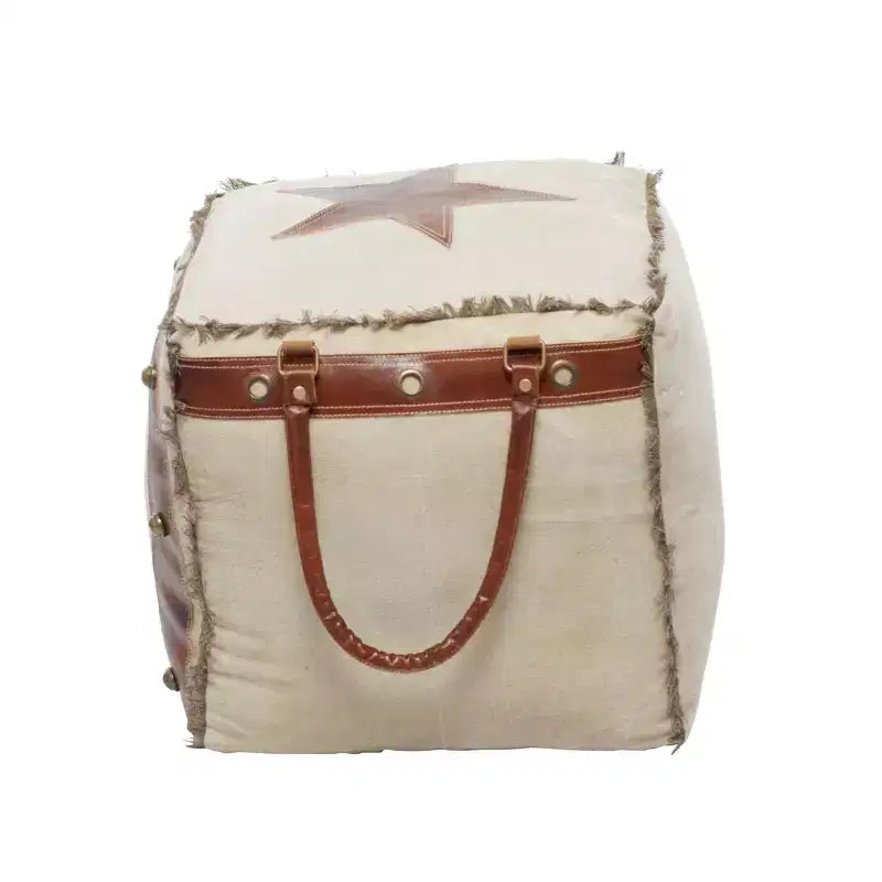 Rustic Leather and Canvas Foot Stool Ottoman - Olivia & May