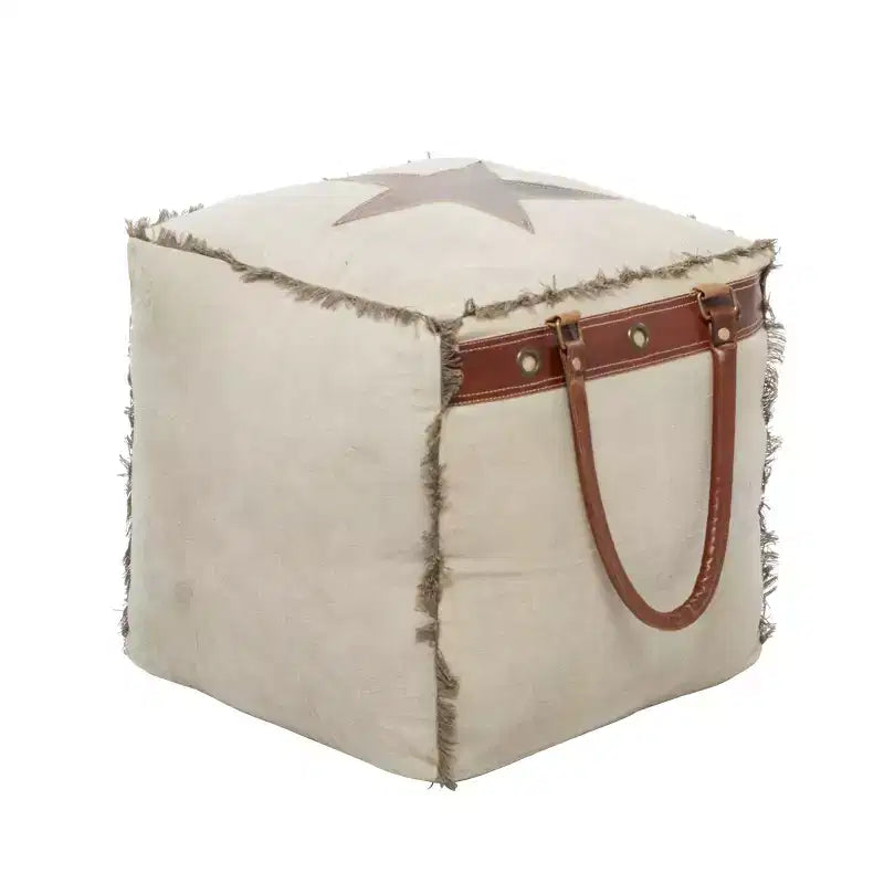Rustic Leather and Canvas Foot Stool Ottoman - Olivia & May