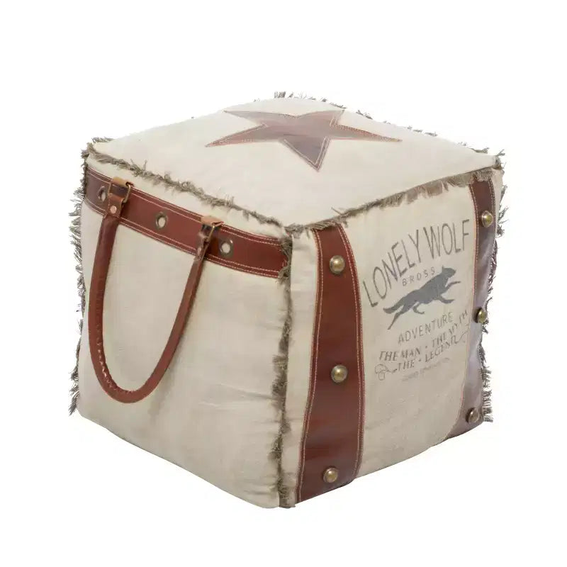 Rustic Leather and Canvas Foot Stool Ottoman - Olivia & May