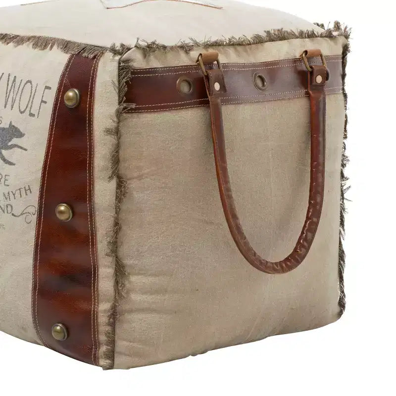 Rustic Leather and Canvas Foot Stool Ottoman - Olivia & May