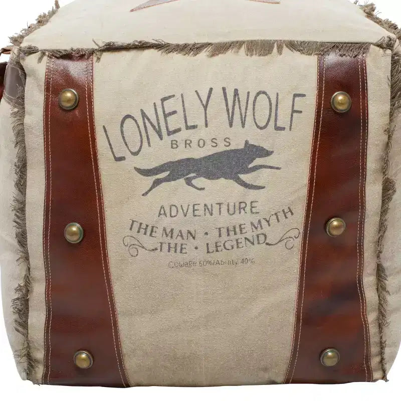 Rustic Leather and Canvas Foot Stool Ottoman - Olivia & May