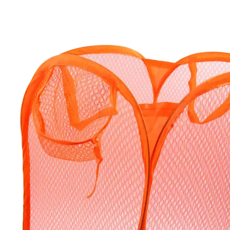Unique Bargains Mesh Bag Foldable Dirty Clothes Storage Laundry Basket Organizer Orange 19.68 Height
