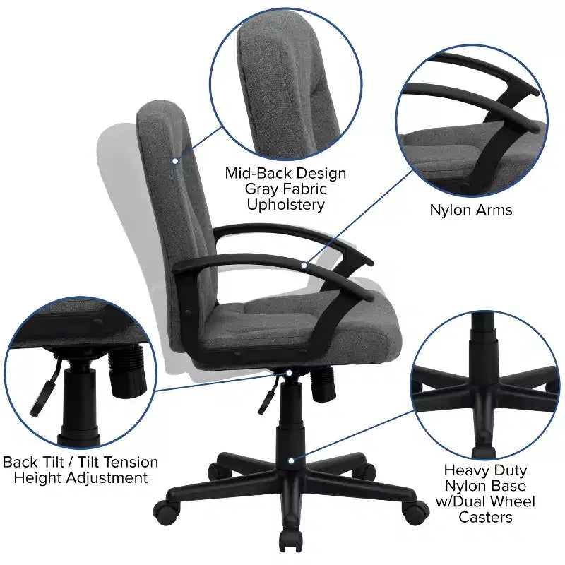 Emma and Oliver Mid-Back Fabric Executive Swivel Office Chair with Nylon Arms