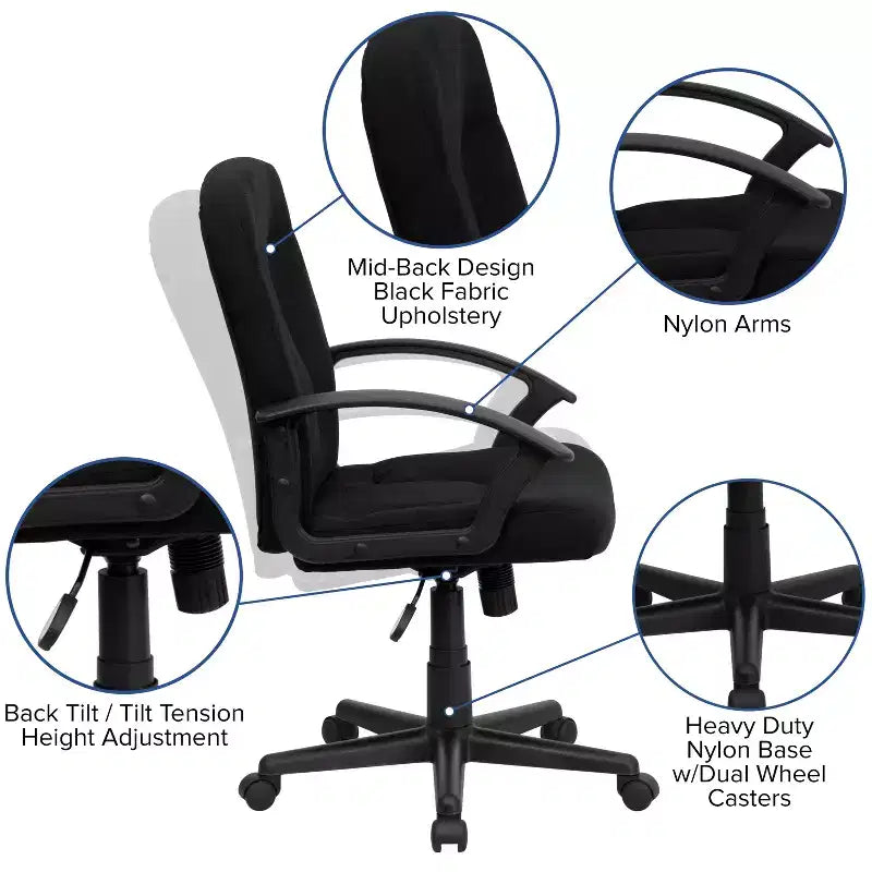 Emma and Oliver Mid-Back Fabric Executive Swivel Office Chair with Nylon Arms