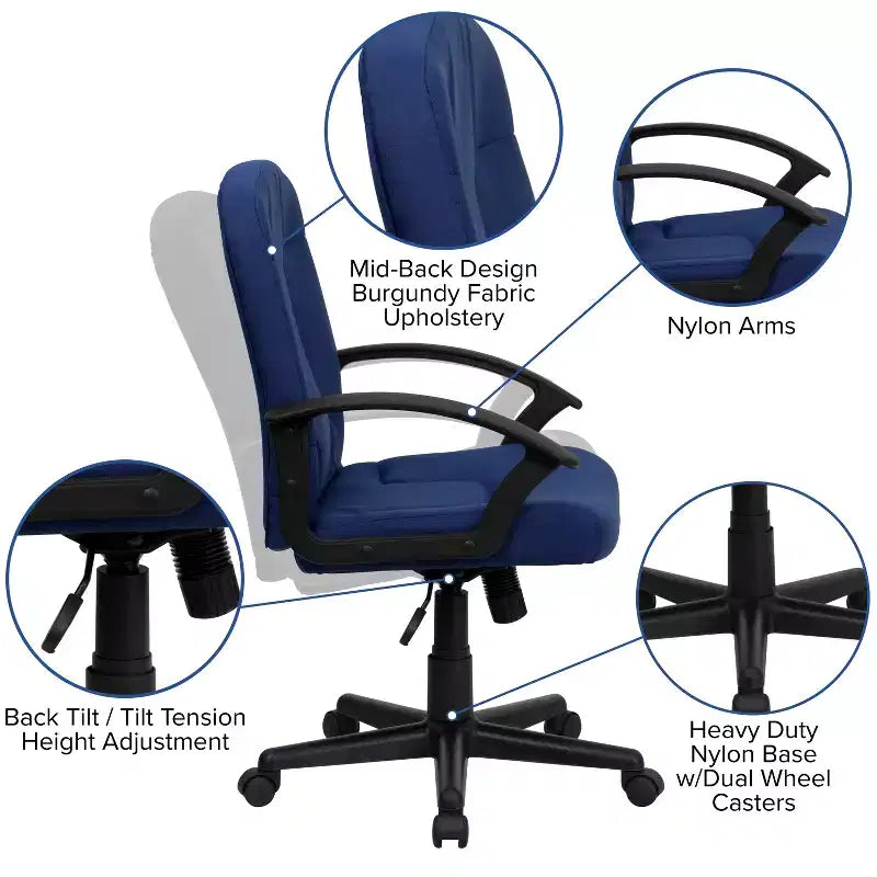 Emma and Oliver Mid-Back Fabric Executive Swivel Office Chair with Nylon Arms
