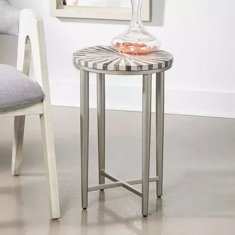 Coast to Coast Accents Hannibal Modern Iron Round Accent Table 14 for Silver Gray Pinwheel Tabletop for Living Room Bedroom Bedside Entryway Office