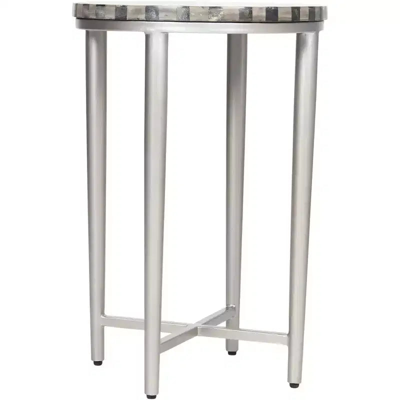 Coast to Coast Accents Hannibal Modern Iron Round Accent Table 14 for Silver Gray Pinwheel Tabletop for Living Room Bedroom Bedside Entryway Office