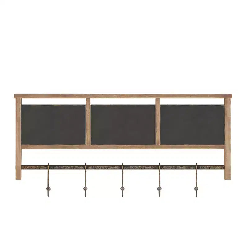 Emma and Oliver Rustic Country Wall Mounted Shelf with 5 Adjustable Sliding Hooks and Three Wire Storage Baskets