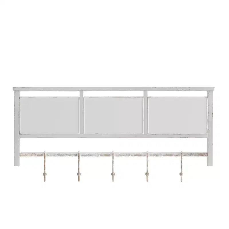 Merrick Lane Wall Mount 24 Inch Solid Pine Wood Storage Rack with Upper Shelf, 5 Hooks, and Wire Baskets for Living Room, Kitchen, or Entryway