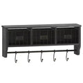 Merrick Lane Wall Mount 24 Inch Solid Pine Wood Storage Rack with Upper Shelf, 5 Hooks, and Wire Baskets for Living Room, Kitchen, or Entryway