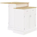 HOMCOM Kitchen Island with Storage Cabinet and 2-Level Rubber Wood Tabletop, Island Table with Adjustable Shelves and Drawers, White