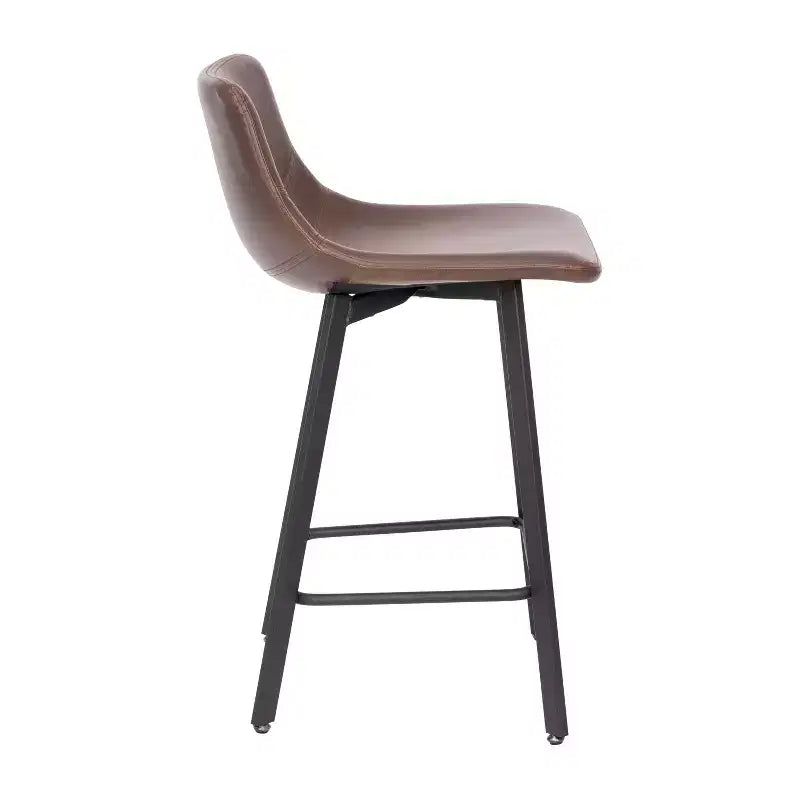 Emma and Oliver Set of Two 24 Modern Upholstered Barstools, Matte Metal Frames and Plastic Floor Glides