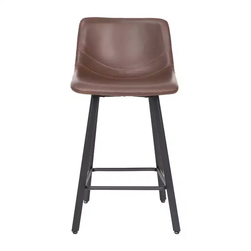 Emma and Oliver Set of Two 24 Modern Upholstered Barstools, Matte Metal Frames and Plastic Floor Glides