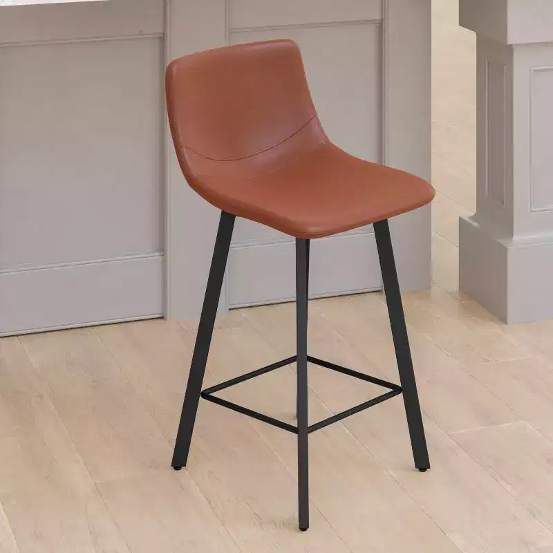 Emma and Oliver Set of Two 24 Modern Upholstered Barstools, Matte Metal Frames and Plastic Floor Glides