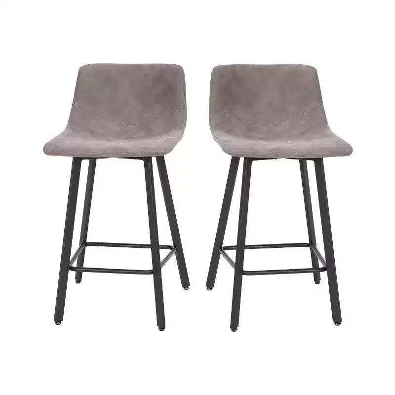 Emma and Oliver Set of Two 24 Modern Upholstered Barstools, Matte Metal Frames and Plastic Floor Glides