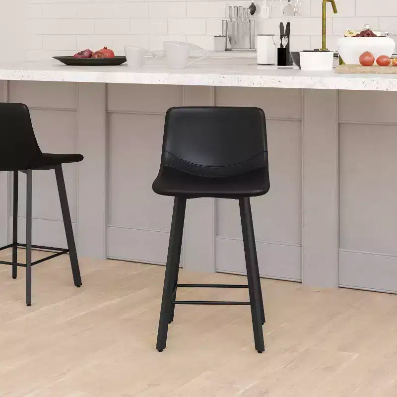 Emma and Oliver Set of Two 24 Modern Upholstered Barstools, Matte Metal Frames and Plastic Floor Glides