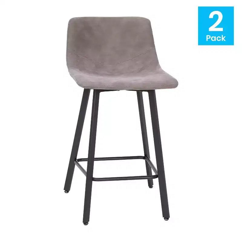 Emma and Oliver Set of Two 24 Modern Upholstered Barstools, Matte Metal Frames and Plastic Floor Glides