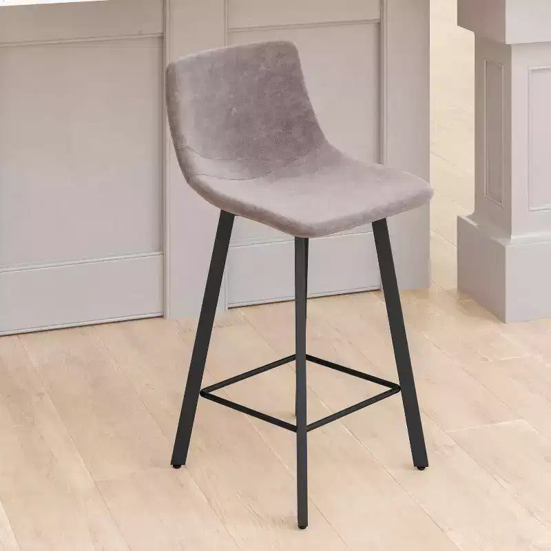 Emma and Oliver Set of Two 24 Modern Upholstered Barstools, Matte Metal Frames and Plastic Floor Glides