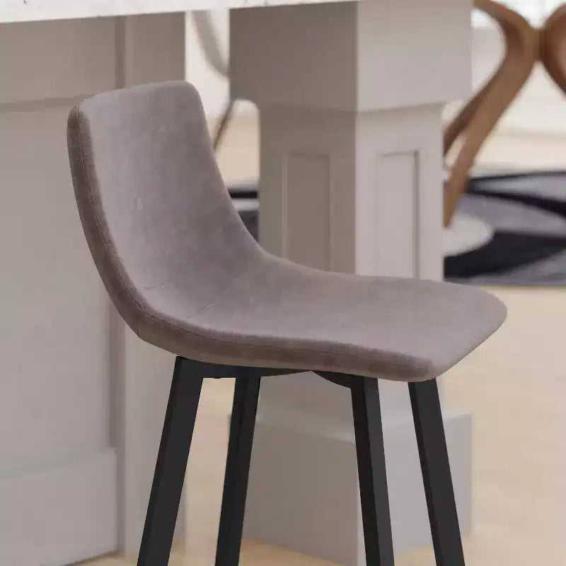 Emma and Oliver Set of Two 24 Modern Upholstered Barstools, Matte Metal Frames and Plastic Floor Glides