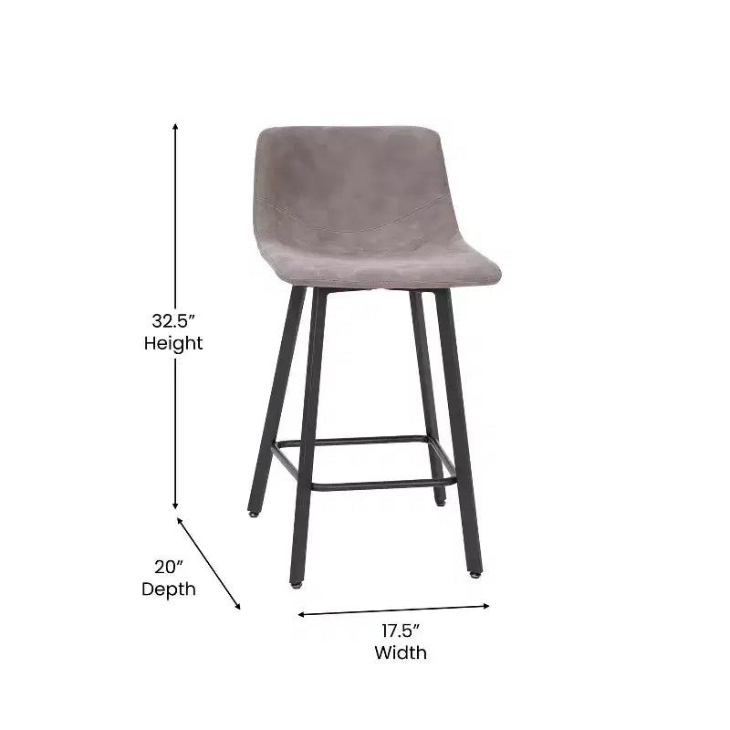 Emma and Oliver Set of Two 24 Modern Upholstered Barstools, Matte Metal Frames and Plastic Floor Glides