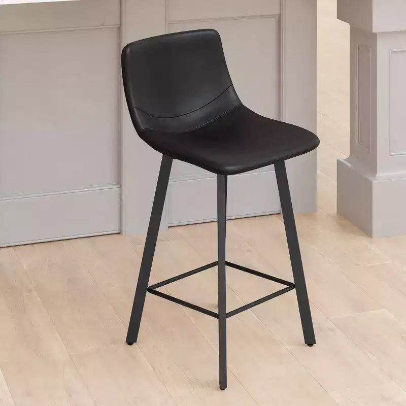 Emma and Oliver Set of Two 24 Modern Upholstered Barstools, Matte Metal Frames and Plastic Floor Glides