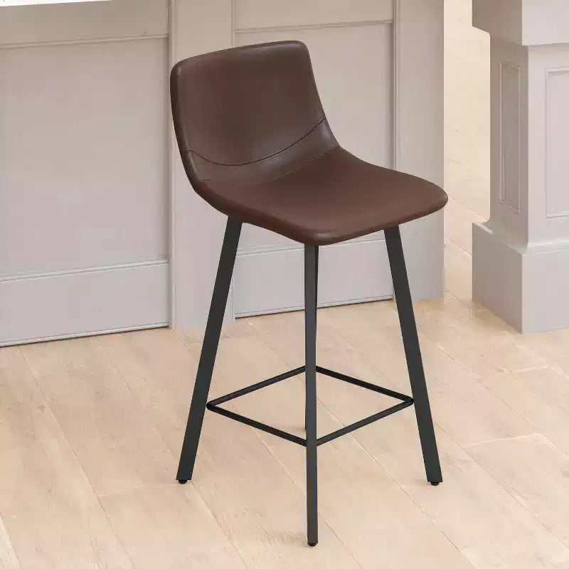 Emma and Oliver Set of Two 24 Modern Upholstered Barstools, Matte Metal Frames and Plastic Floor Glides
