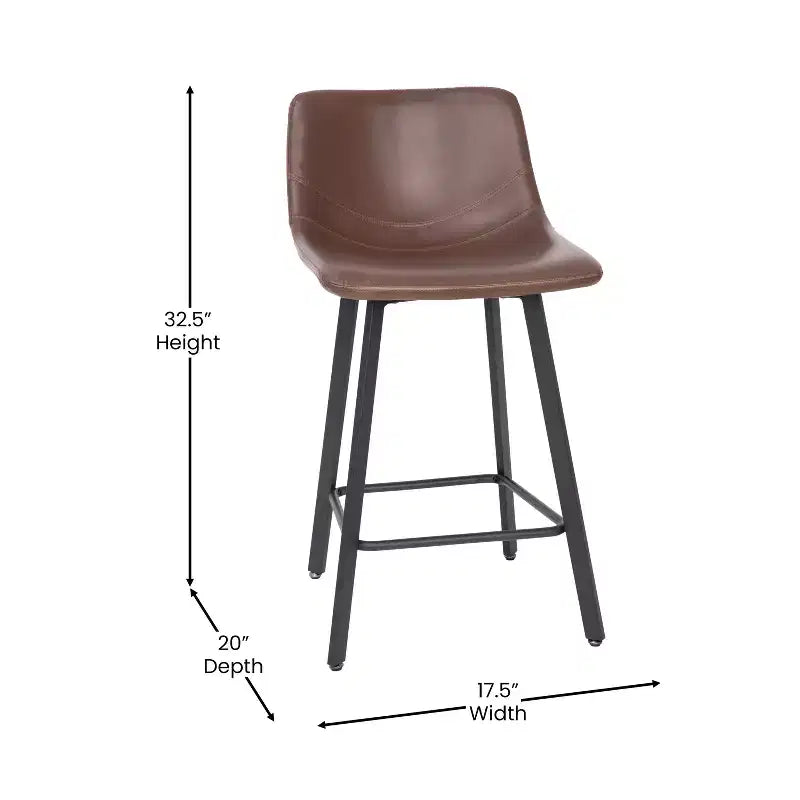 Emma and Oliver Set of Two 24 Modern Upholstered Barstools, Matte Metal Frames and Plastic Floor Glides