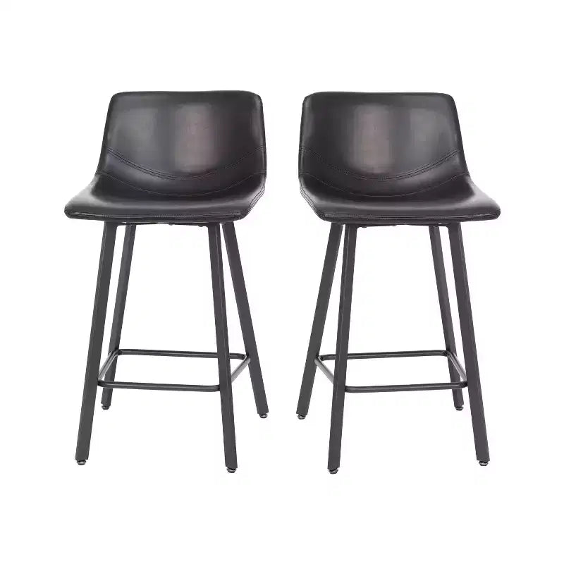 Emma and Oliver Set of Two 24 Modern Upholstered Barstools, Matte Metal Frames and Plastic Floor Glides