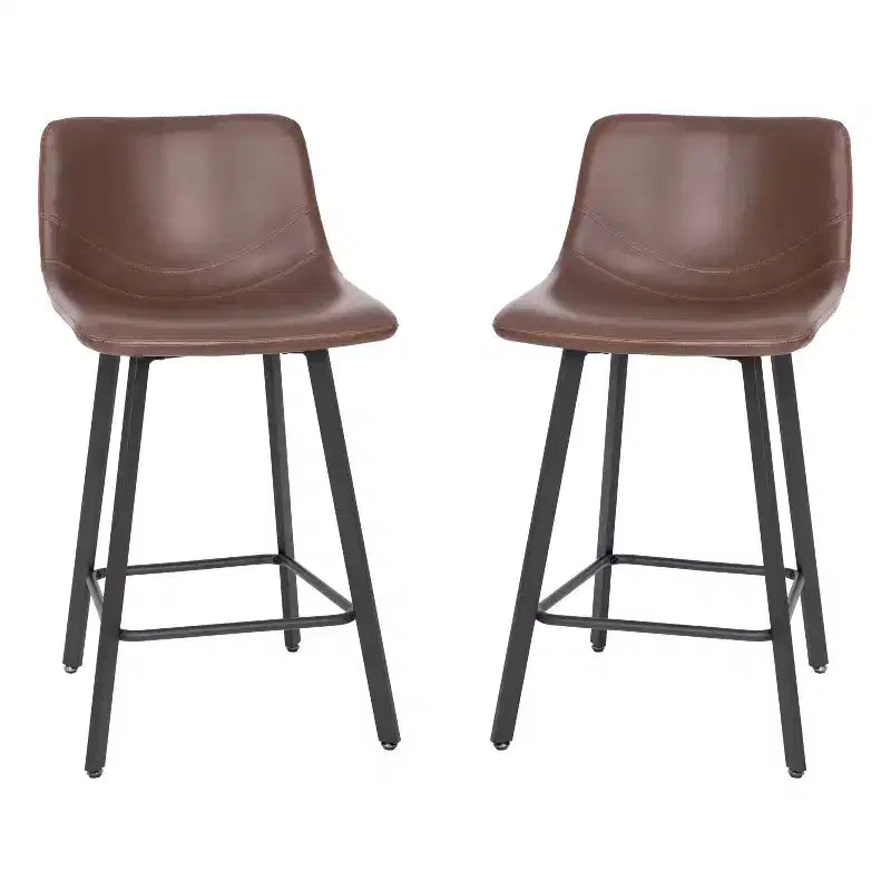 Emma and Oliver Set of Two 24 Modern Upholstered Barstools, Matte Metal Frames and Plastic Floor Glides