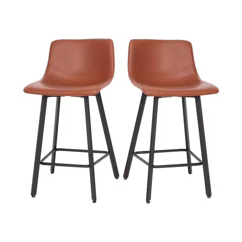 Emma and Oliver Set of Two 24" Modern Upholstered Barstools, Matte Metal Frames and Plastic Floor Glides