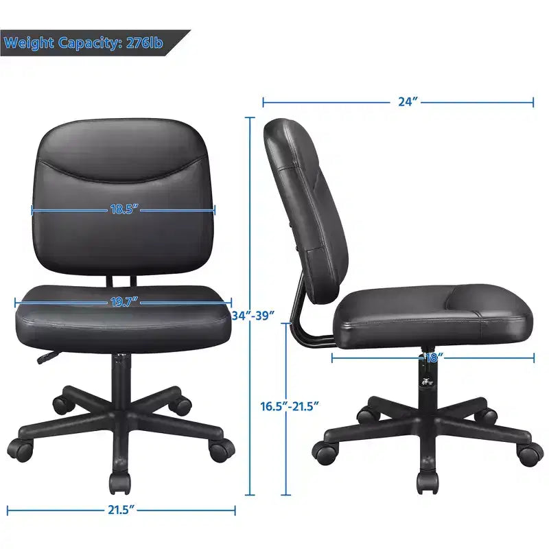 Yaheetech Armless Office Chair Mid-Back Task Chair Adjustable Desk Chair,Black