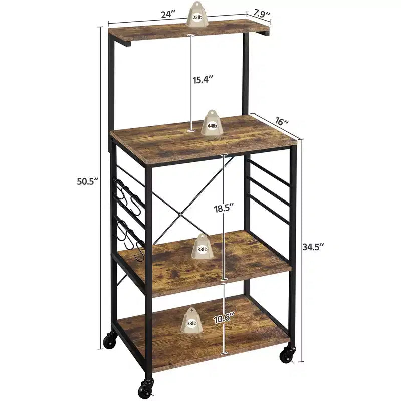 Yaheetech 50.5H Kitchen Baker's Rack with Side Hooks